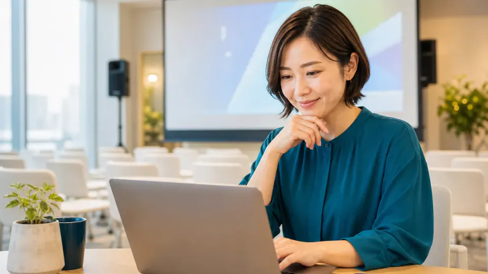 ノートパソコンで質問受付を作成する主催者